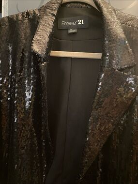 Forever 21 Black Sequin Blazer Jacket with Notched Lapel